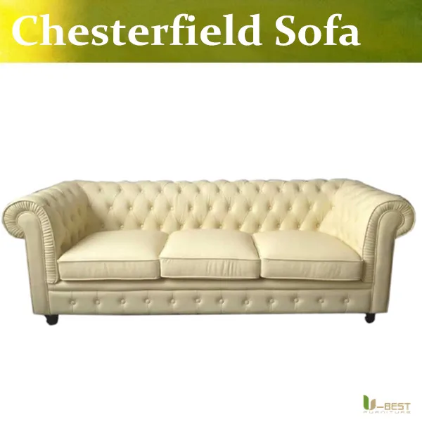 Image U BEST high quality leather chesterfield sofa  in beige color,Brand New Chesterfield 3 Seater Sofa Antique  Real Leather Couch