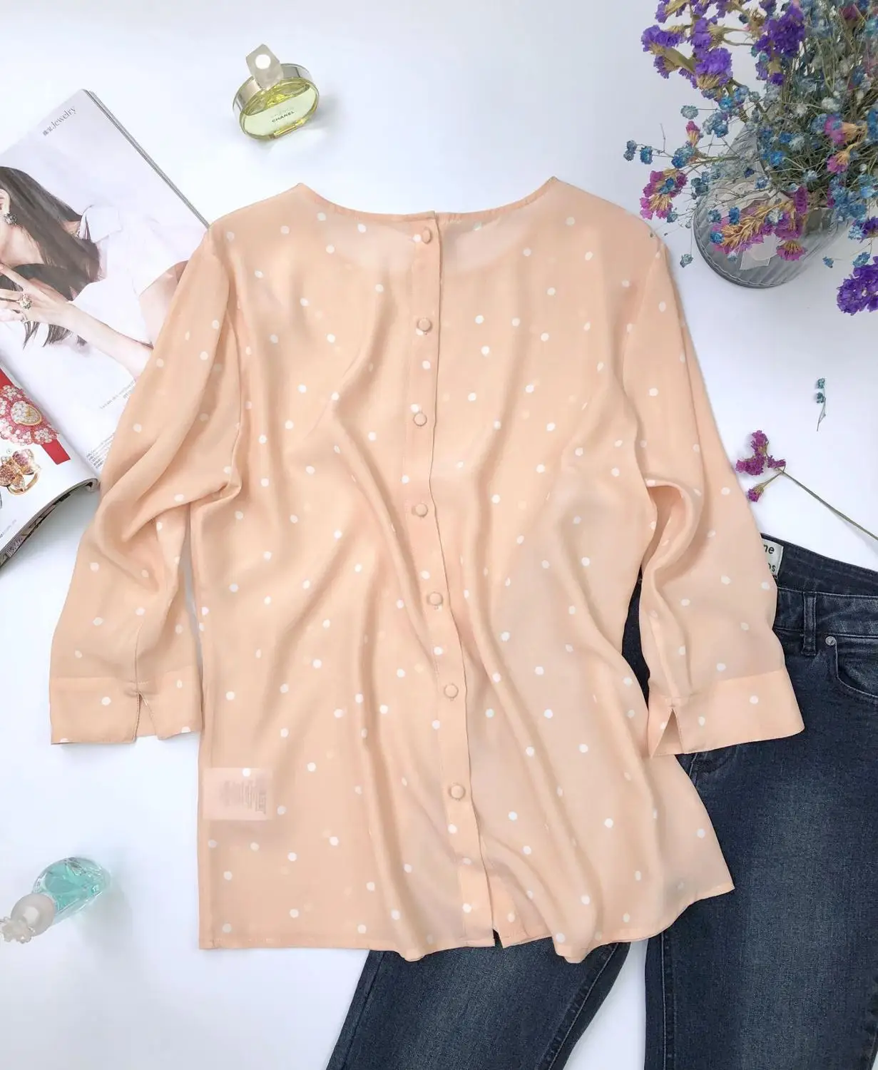 100% Silk Women Pink Blouse Polka Dot Print Back Single-breasted Sweet Shirt Top 2019 New
100% Silk Women Pink Blouse Polka Dot Print Back Single-breasted Sweet Shirt Top 2019 New