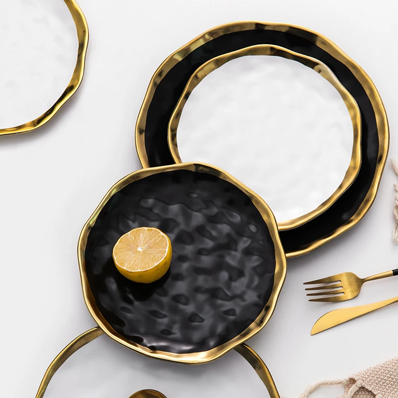 Gold Edges Plate Dish Ceramic Dinner Plate Gold Inlay Snack Dishes Luxury Dinnerware Kitchen Black White Tray TablEware Set
Gold Edges Plate Dish Ceramic Dinner Plate Gold Inlay Snack Dishes Luxury Dinnerware Kitchen Black White Tray TablEware Set