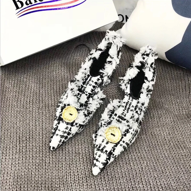 Summer Women's Shoes Vintage Buttons Woolen Fabric Stiletto Heel Shoes Fashion Personality Shallow Pointed Toe Sexy Cat Heels.
Summer Women's Shoes Vintage Buttons Woolen Fabric Stiletto Heel Shoes Fashion Personality Shallow Pointed Toe Sexy Cat Heels.