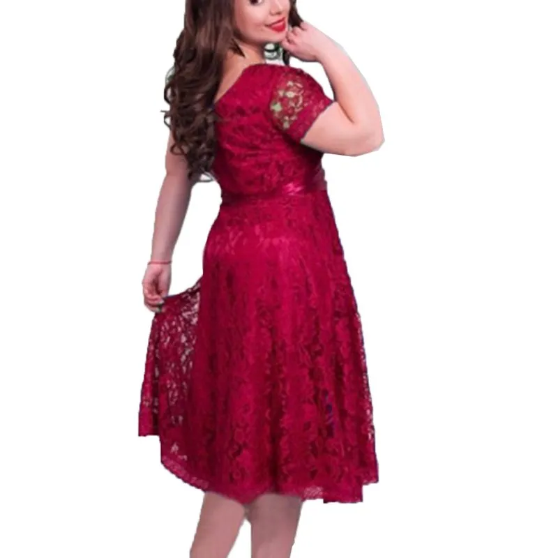 2017 Summer Vestidos Party Dresses Women Short Sleeve Lace Dress Fit Flare Solid Empire O Neck Lace Sashes Dresses Plus Size 6XL 
2017 Summer Vestidos Party Dresses Women Short Sleeve Lace Dress Fit Flare Solid Empire O Neck Lace Sashes Dresses Plus Size 6XL
