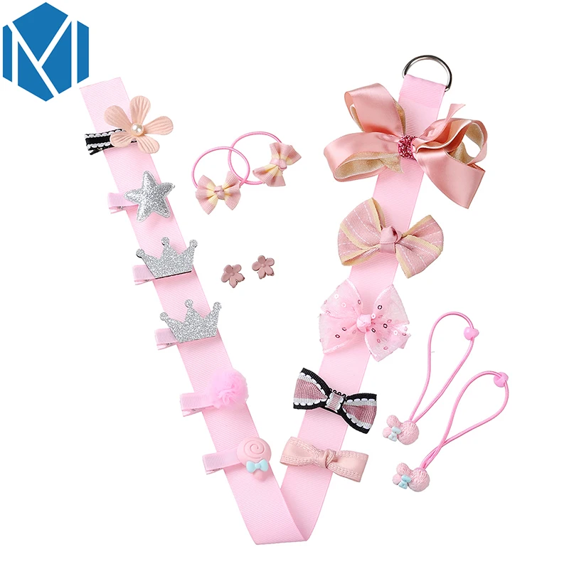 

M MISM 1Set=17pcs Ribbon Bow Flower Hairpins Hair Barrettes Children Accessories Gum Scrunchy Cute Baby Girls Crown Hair Clip