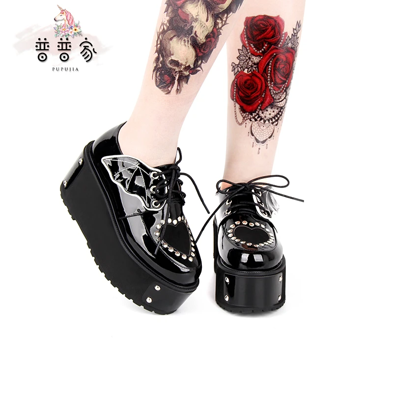 Princess sweet lolita shoes Gothic Shoes Dark Black Tide Rock Devil Wings Riveted Thick-soled custom Muffin Shoes pu8828
Princess sweet lolita shoes Gothic Shoes Dark Black Tide Rock Devil Wings Riveted Thick-soled custom Muffin Shoes pu8828
