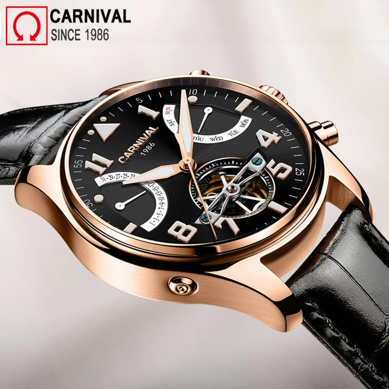 Carnival Sport Skeleton Tourbillon Watch Men Automatic Mechanical Watches Mens Leather Wristwatch Diving Clock montre homme
Carnival Sport Skeleton Tourbillon Watch Men Automatic Mechanical Watches Mens Leather Wristwatch Diving Clock montre homme