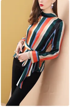 Retro, modern, European and American coloured stripes, long ribbon silk satin high-collar shirts
Retro, modern, European and American coloured stripes, long ribbon silk satin high-collar shirts