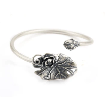 Opening Bangle 925 Sterling Silver European Style Silver Ink painting Lotus with Leaves Vintage Jewelry for Women Girls
Opening Bangle 925 Sterling Silver European Style Silver Ink painting Lotus with Leaves Vintage Jewelry for Women Girls