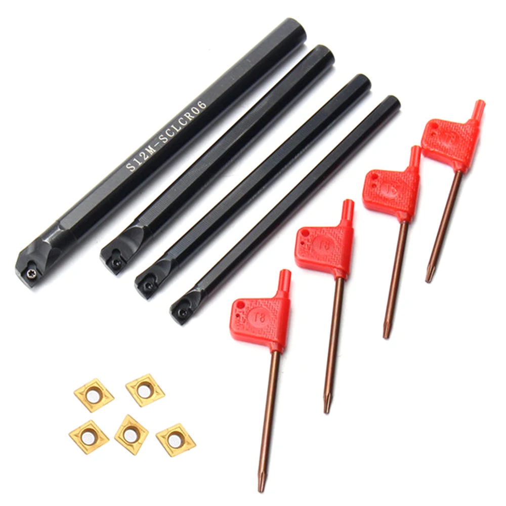 4Pcs SCLCR06 7/8/10/12mm Lathe Boring Bar Tunring Tool Holders + 5Pcs CCMT0602 Inserts + 4Pcs Wrenches
4Pcs SCLCR06 7/8/10/12mm Lathe Boring Bar Tunring Tool Holders + 5Pcs CCMT0602 Inserts + 4Pcs Wrenches
