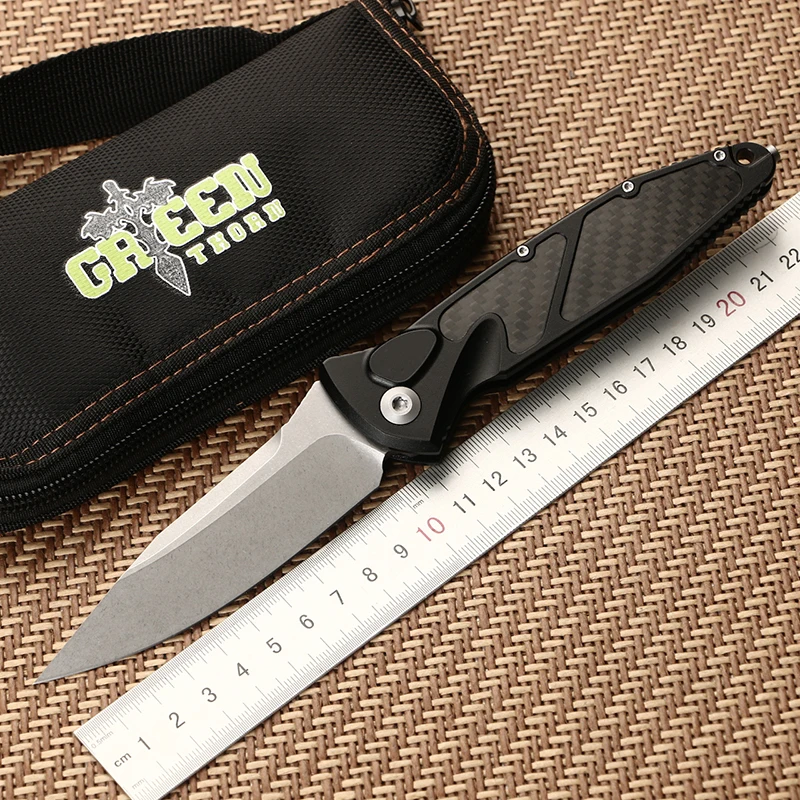 Green thorn micro technology turning folding knife aluminum + CF handle D2 blade camping outdoor survival pocket knife EDC Tool
Green thorn micro technology turning folding knife aluminum + CF handle D2 blade camping outdoor survival pocket knife EDC Tool