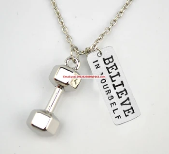 New Arrival Fitness Weightlifting jewelry 30pcs/lot Large Dumbbell barbell with Believe In Yourself sports necklace
New Arrival Fitness Weightlifting jewelry 30pcs/lot Large Dumbbell barbell with Believe In Yourself sports necklace