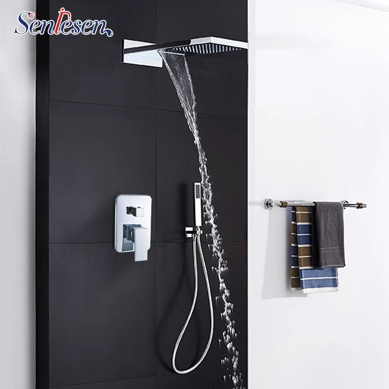 

Senlesen Chrome Shower Faucet Waterfall &Rain Shower Head Hot and Cold Water Mixer Tap Para Bathroom Shower Faucet