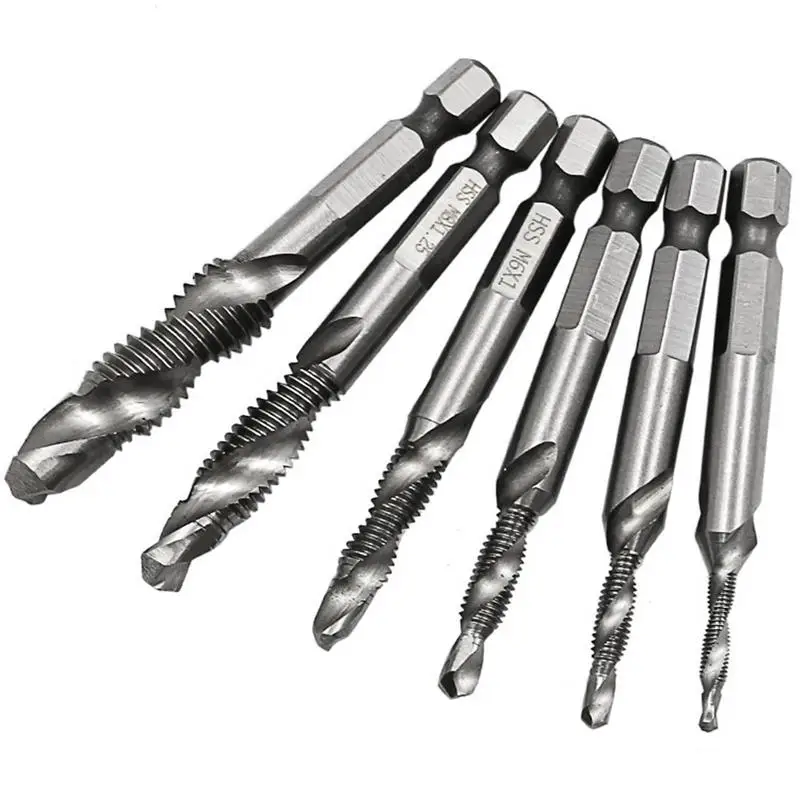 1/4'' 6pcs/set Hex Shank High Speed Steel Drill Bit Thread Spiral Screw M3 M4 M5 M6 M8 M10 Metric Composite Taper Drill Bit Tap
1/4'' 6pcs/set Hex Shank High Speed Steel Drill Bit Thread Spiral Screw M3 M4 M5 M6 M8 M10 Metric Composite Taper Drill Bit Tap