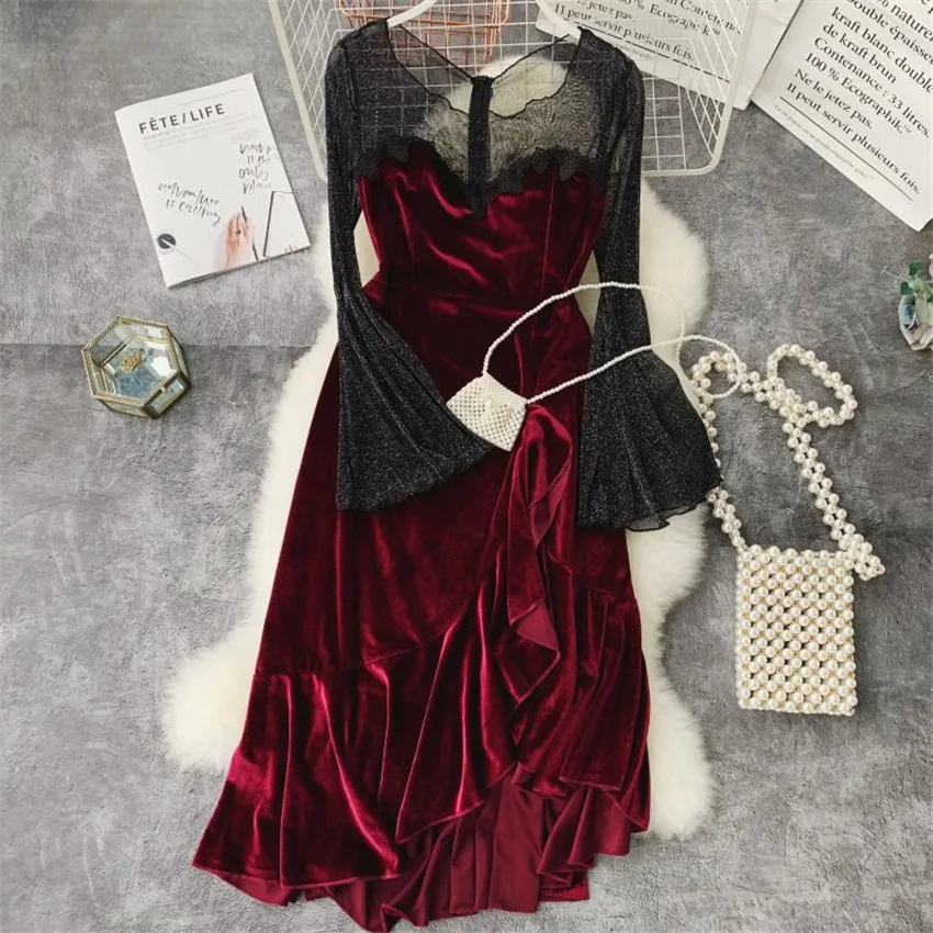 2019 Autumn Women Long Sleeve Velvet Dress Big Size Mesh liangsi Dress Elegant French Lady Long Mermaid Dressess Vestidos WZ684
2019 Autumn Women Long Sleeve Velvet Dress Big Size Mesh liangsi Dress Elegant French Lady Long Mermaid Dressess Vestidos WZ684