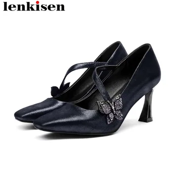 European design matural leather high heels classic vintage square toe slip on crystals butterfly applique new fashion pumps L3f3
European design matural leather high heels classic vintage square toe slip on crystals butterfly applique new fashion pumps L3f3