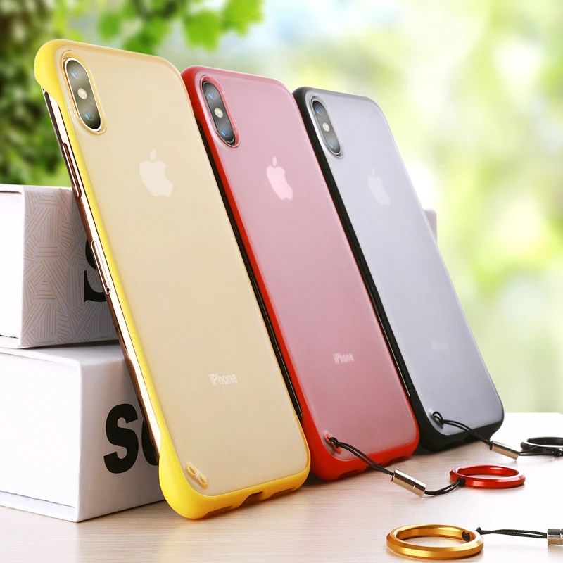 

LACK Ultrathin Frameless Ring Design Matte Cases For iphone 7 Plus 6 6S 8 X XS Max XR Cute Plain Slim Hard PC Couples Back Cover