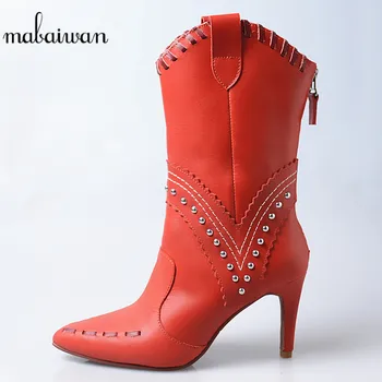 Mabaiwan Fashion Red Genuine Leather Pointed Toe Thin High Heels Shoes Women Winter Snow Ankle Boots Rivets Cowboy Zipper Pumps
Mabaiwan Fashion Red Genuine Leather Pointed Toe Thin High Heels Shoes Women Winter Snow Ankle Boots Rivets Cowboy Zipper Pumps