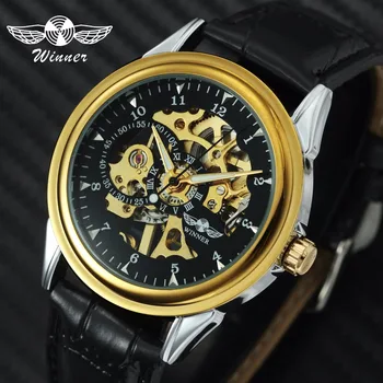 WINNER Official Unisex Men Watches Top Brand Luxury Mechanical Gold Skeleton Dial 3D Index Design Leather Strap for Lovers Gift
WINNER Official Unisex Men Watches Top Brand Luxury Mechanical Gold Skeleton Dial 3D Index Design Leather Strap for Lovers Gift