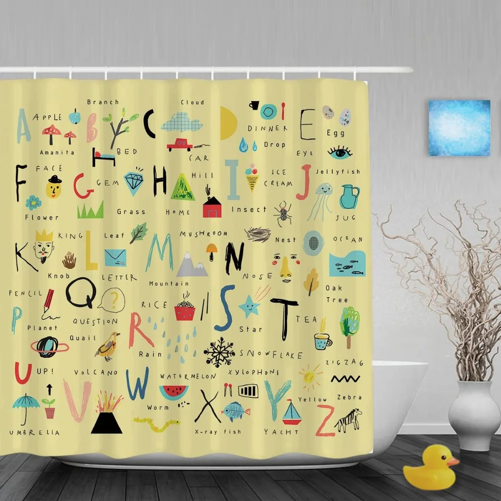 Funny Alphabet Letters Kids Shower Cutains Cute Animal Nursery Children Bathroom Curtains Polyester Waterproof Fabric With Hooks
Funny Alphabet Letters Kids Shower Cutains Cute Animal Nursery Children Bathroom Curtains Polyester Waterproof Fabric With Hooks