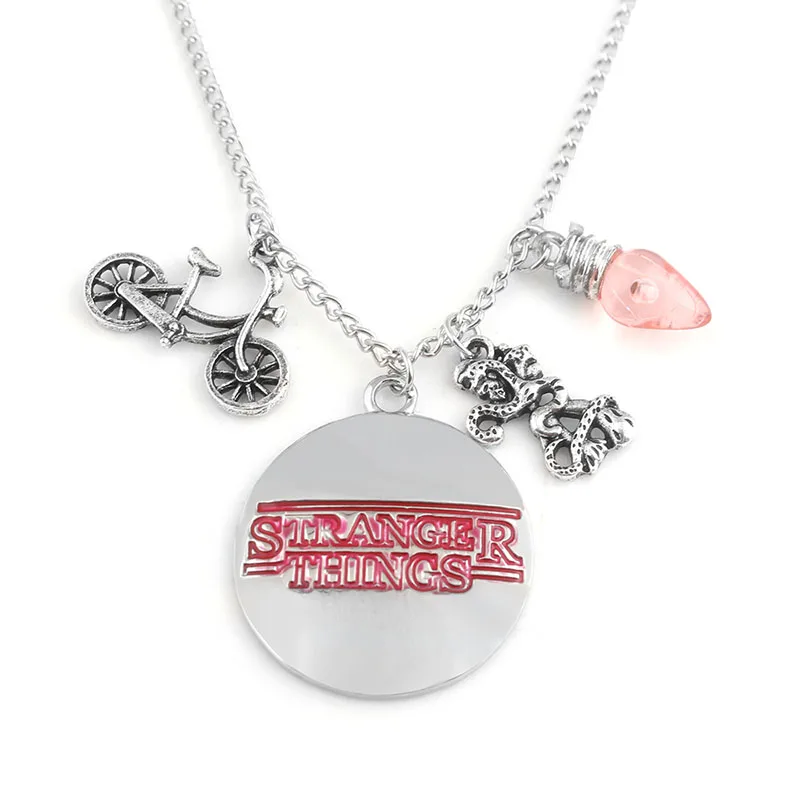 Stranger Things Charm Necklace Letter Logo Pink Light Bulb Tentacle Monster Bicycle Bike Pendant Necklaces Women Men Jewelry
Stranger Things Charm Necklace Letter Logo Pink Light Bulb Tentacle Monster Bicycle Bike Pendant Necklaces Women Men Jewelry
