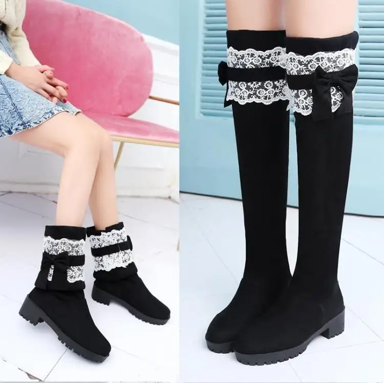 US4-11 Womens Round Toe Lace Bowknot Lolita Over Knee Thigh High Boots Chunky Heel Shoes Plus Size Thick Warm Winter A1175
US4-11 Womens Round Toe Lace Bowknot Lolita Over Knee Thigh High Boots Chunky Heel Shoes Plus Size Thick Warm Winter A1175