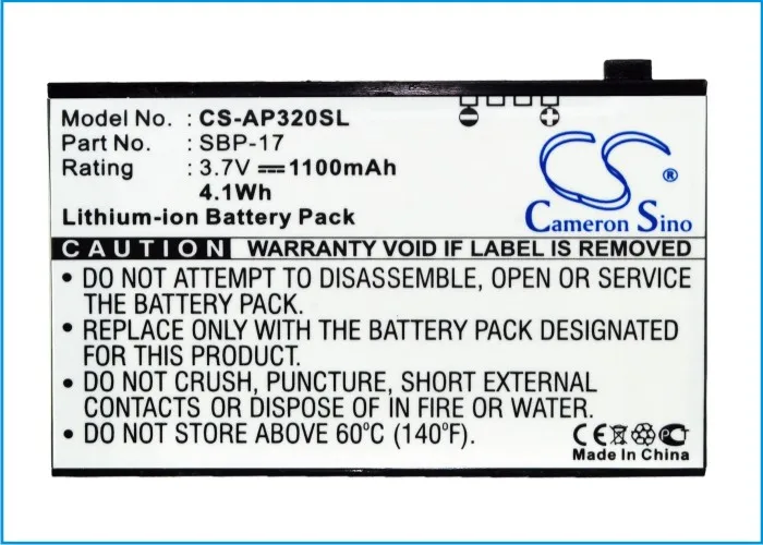 Cameron Sino High Quality 1100mAh Battery SBP-17 for Asus Galaxy Mini, P320, P850
Cameron Sino High Quality 1100mAh Battery SBP-17 for Asus Galaxy Mini, P320, P850