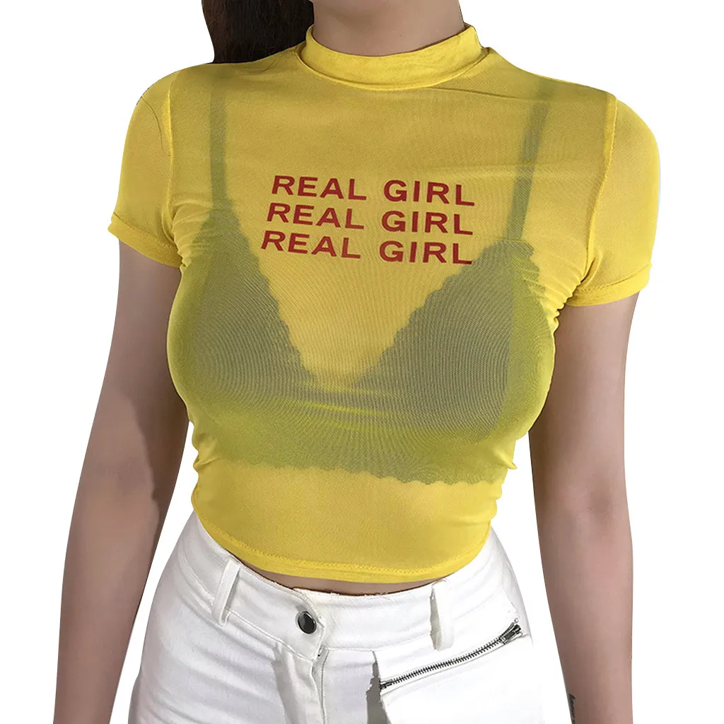 Fashion Women Tshirt Summer Tees Tops O-Neck Short Sleeve Letter Print Mesh Perspective Crop Top T Shirt Women tops mujer verano
Fashion Women Tshirt Summer Tees Tops O-Neck Short Sleeve Letter Print Mesh Perspective Crop Top T Shirt Women tops mujer verano