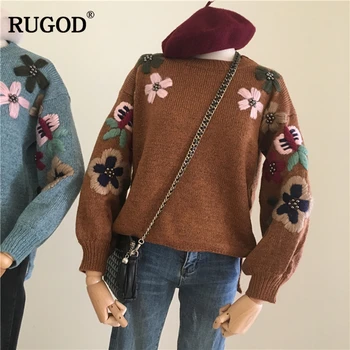 Rugod 2019 New Women Sweater and Pullovers flower embroidery autumn winter Knitted sweater o-neck long sleeve pull femme hiver
Rugod 2019 New Women Sweater and Pullovers flower embroidery autumn winter Knitted sweater o-neck long sleeve pull femme hiver