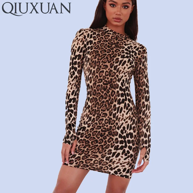 Qiuxuan Fashion Animal Skin Print Women Dress Long Sleeve Leopard Bodycon Mini Dress Mock Neck Spring Autumn Sexy Sheath Dress
Qiuxuan Fashion Animal Skin Print Women Dress Long Sleeve Leopard Bodycon Mini Dress Mock Neck Spring Autumn Sexy Sheath Dress