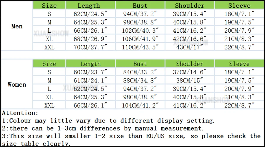Tshirt size