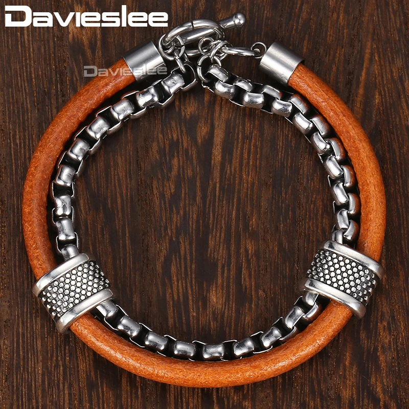 Davieslee Mens Leather Bracelet Stainless Steel Box Chain TO Buckle Clasp Brown Black Fashion Bracelets For Men DDLB70
Davieslee Mens Leather Bracelet Stainless Steel Box Chain TO Buckle Clasp Brown Black Fashion Bracelets For Men DDLB70