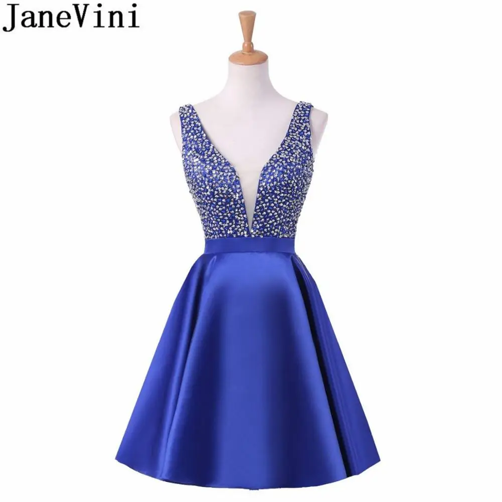 JaneVini 2019 Beaded Short Homecoming Dresses Royal Blue Satin Graduation Formal Dress V-Neck Party Gown vestido de graduacion
JaneVini 2019 Beaded Short Homecoming Dresses Royal Blue Satin Graduation Formal Dress V-Neck Party Gown vestido de graduacion