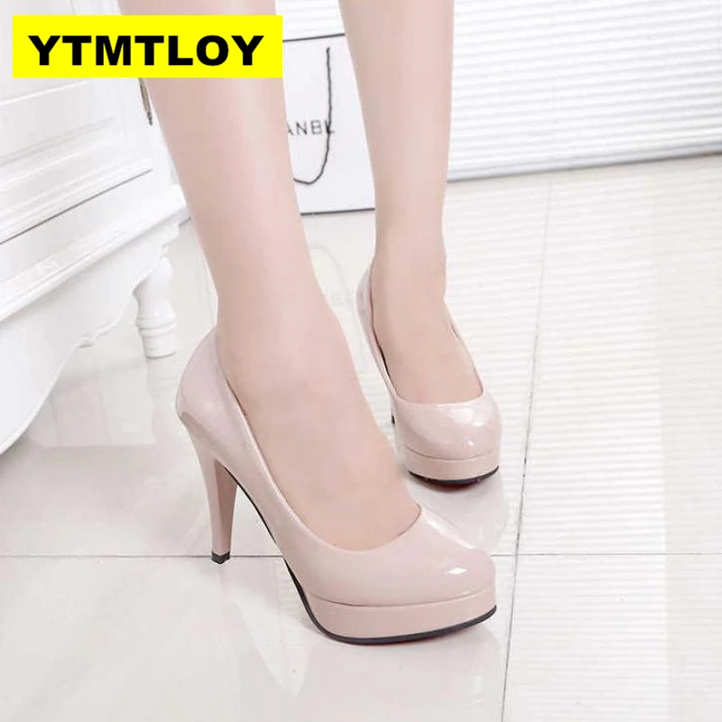 

Women Pumps Fashion Classic Patent Leather High Heels Shoes Nude Sharp Head Paltform Wedding Women Dress Shoes Plus Size 34-42