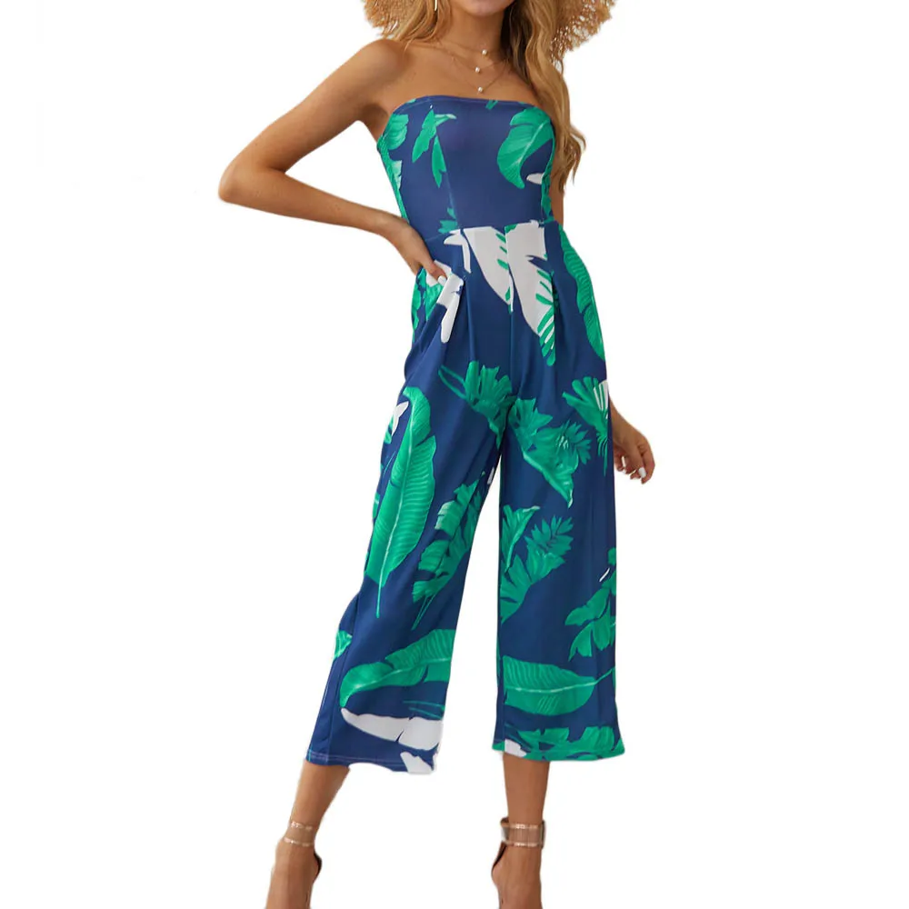 Women Summer New sexy wrapped chest digital Leaves print strapless jumpsuit Boho wide leg pants Rompers
Women Summer New sexy wrapped chest digital Leaves print strapless jumpsuit Boho wide leg pants Rompers