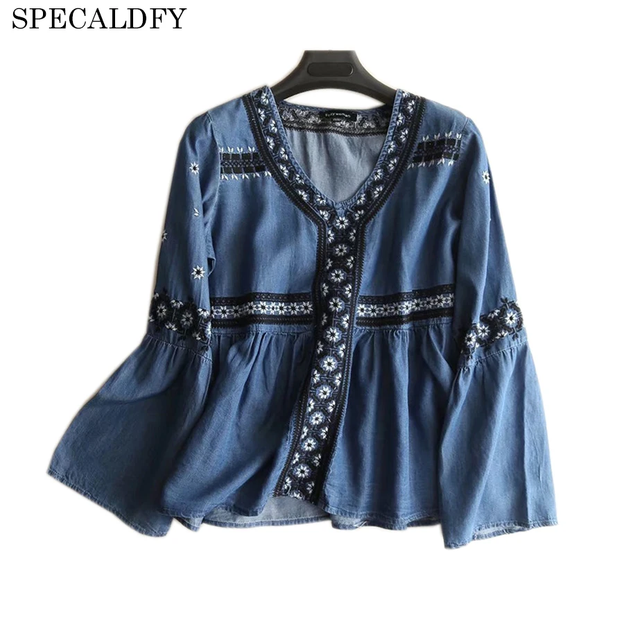 2018 Spring Summer Denim Shirt Women Retro Floral Sexy Top Ethnic Vintage Embroidery Blouse Casual Tops Camisa Jeans Feminina
2018 Spring Summer Denim Shirt Women Retro Floral Sexy Top Ethnic Vintage Embroidery Blouse Casual Tops Camisa Jeans Feminina