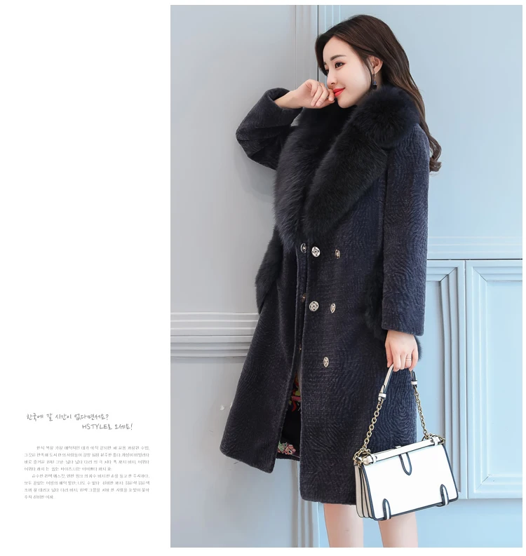2018 Autumn And Winter Sheep Sheared Coat Women Medium Long Faux Fur Coat High Imitation Fox Fur Collar Manteau Femme Hiver AS080 (4)