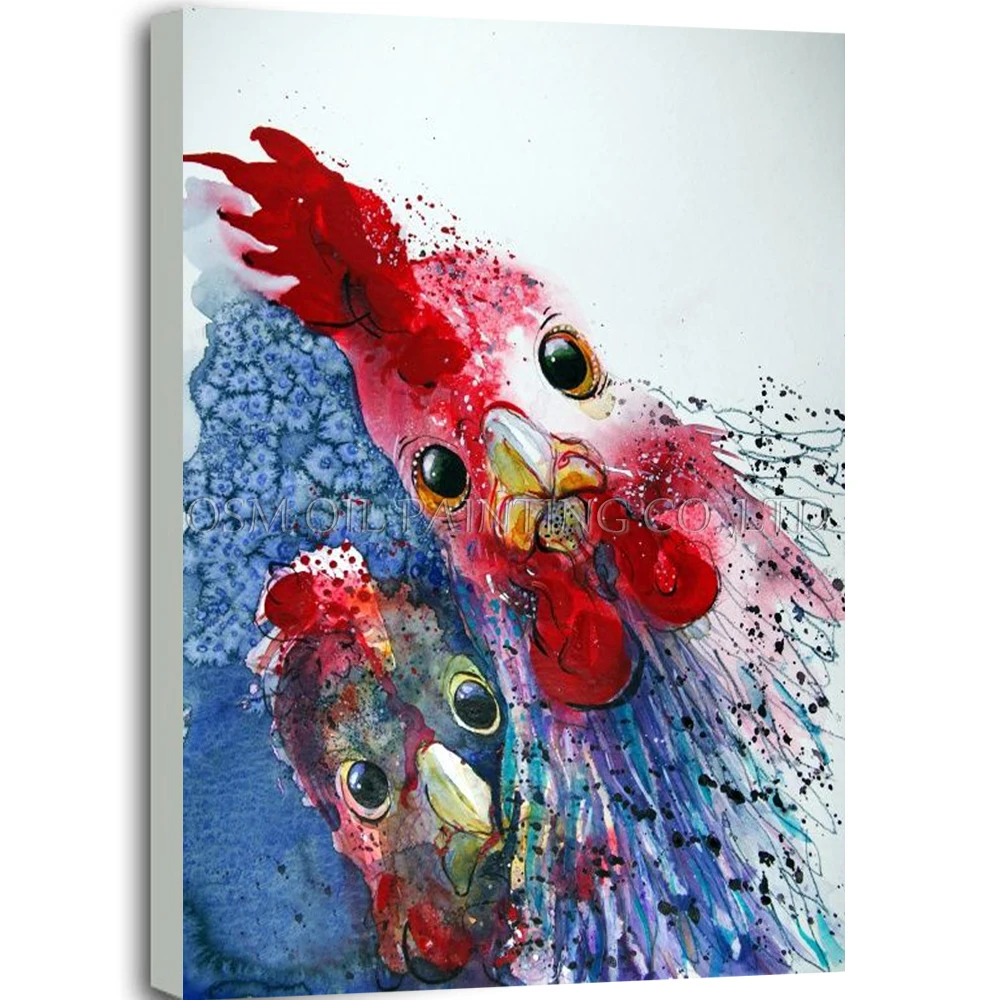 

Skilled Artist Handmade Funny Lovely Animal Cock Oil Painting on Canvas Hand Painted Funny Rooster Oil Painting for Living Room