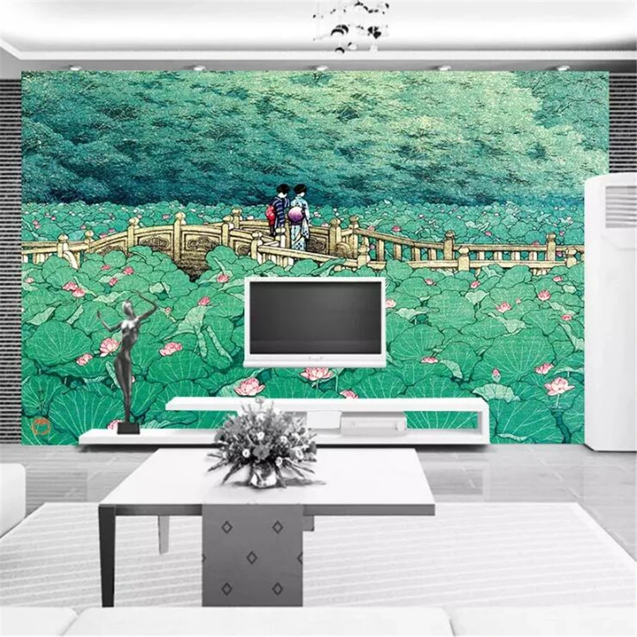 

beibehang Custom wallpaper 3d photo mural Japanese style lotus bridge on the beautiful mural wall papers home decor 3d wallpaper