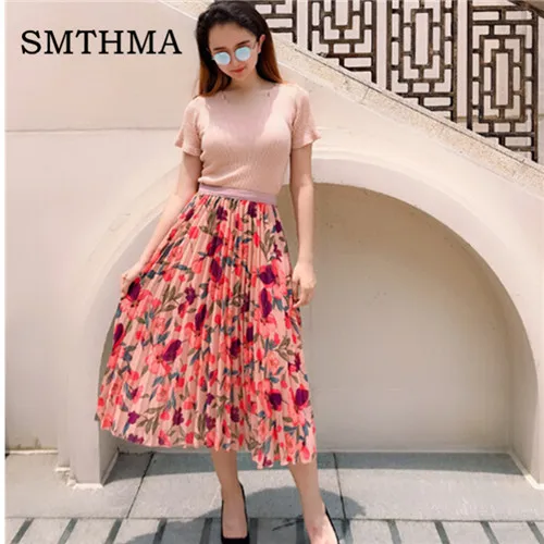 SMTHMA 2019 New arrival summer bright knit top + Elastic waist printed pleated two-piece Skirt suit
SMTHMA 2019 New arrival summer bright knit top + Elastic waist printed pleated two-piece Skirt suit