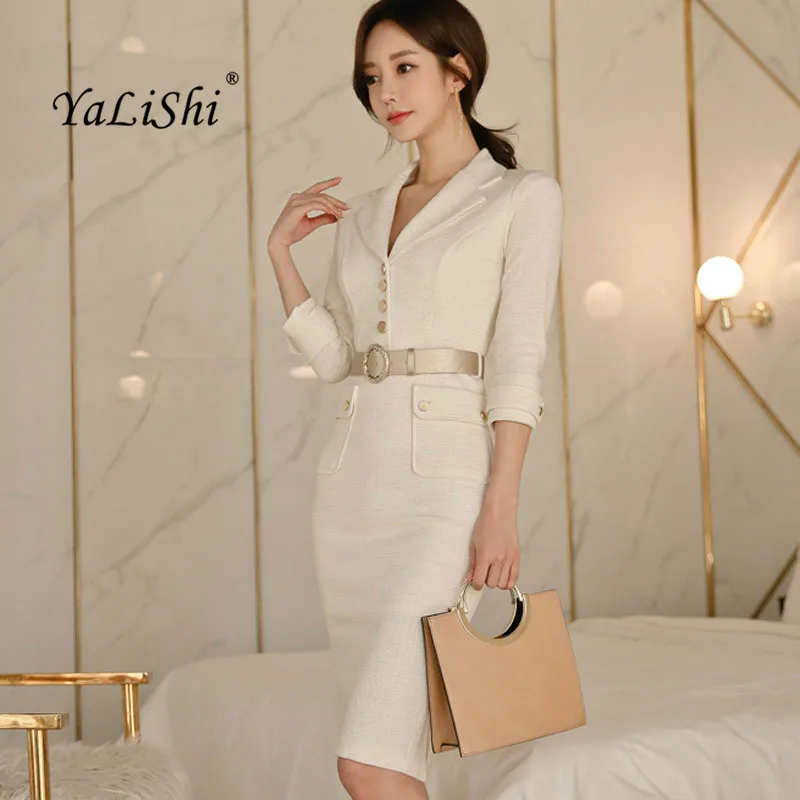 Spring Plus Size Pencil Dress 2019 Women White Three Quarter Sleeve Notched Knee-length Suit Work Blazer Dress Office Vestidos
Spring Plus Size Pencil Dress 2019 Women White Three Quarter Sleeve Notched Knee-length Suit Work Blazer Dress Office Vestidos