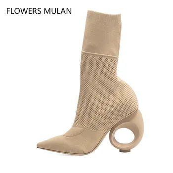 Nude Black Knitted Sock Ankle Boots for Women Round high heels Pointed toe Slim Slip on Elastic Spring Shoes Women Botas Mujer
Nude Black Knitted Sock Ankle Boots for Women Round high heels Pointed toe Slim Slip on Elastic Spring Shoes Women Botas Mujer