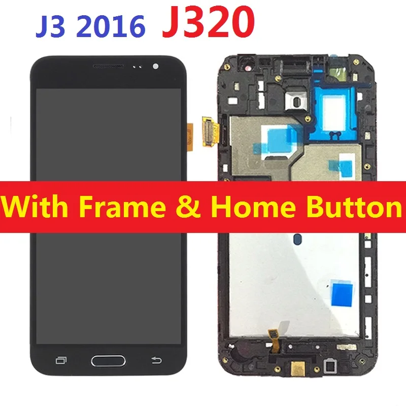 

For Samsung Galaxy J3 2016 J320F J320F/DS J320H/DS J320FN J320M LCD Display Touch Screen Digitizer Sensor with Frame Home Button