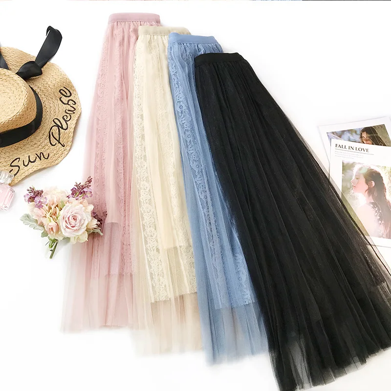 Tulle Long Pleated Skirt Women Summer Spring Floral Lace A-line Tutu 2018 New Elegant Lace Mesh Skirt Female Midi Skirts
Tulle Long Pleated Skirt Women Summer Spring Floral Lace A-line Tutu 2018 New Elegant Lace Mesh Skirt Female Midi Skirts
