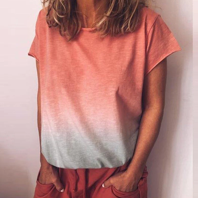 Women Short Sleeve O-neck T-shirt Gradient Print Tops Casual Loose Plus Size T Shirts Tees
Women Short Sleeve O-neck T-shirt Gradient Print Tops Casual Loose Plus Size T Shirts Tees