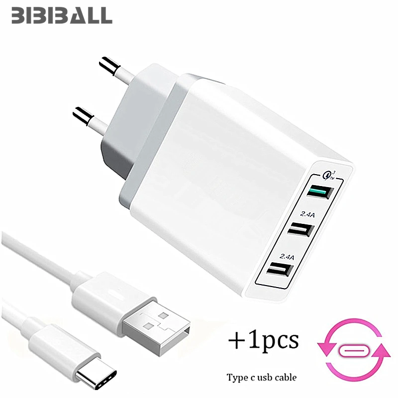 Сетевое быстрое зарядное устройство USB 5 2 А 3 18 Вт + кабель 1 Type C для передачи данных