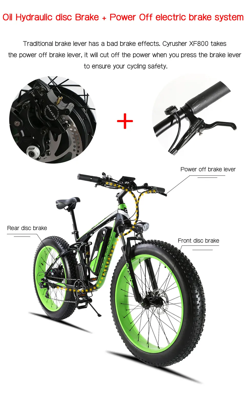 Best Cyrusher XF800 Electric Bicycle double Suspension 7 Speeds,Fat tire eBike, 1000W 48V,smart computer speedometer electric bike 3