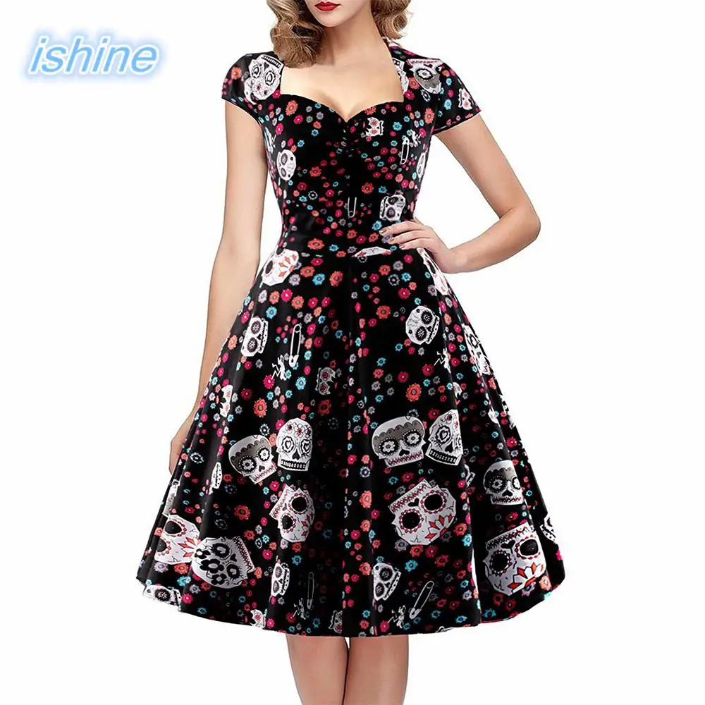 ISHINE 2018 Summer Vintage Dress Retro Patchwork Floral Print Women's Floral Sugar Skull Cap Sleeve Sewing Casual
ISHINE 2018 Summer Vintage Dress Retro Patchwork Floral Print Women's Floral Sugar Skull Cap Sleeve Sewing Casual