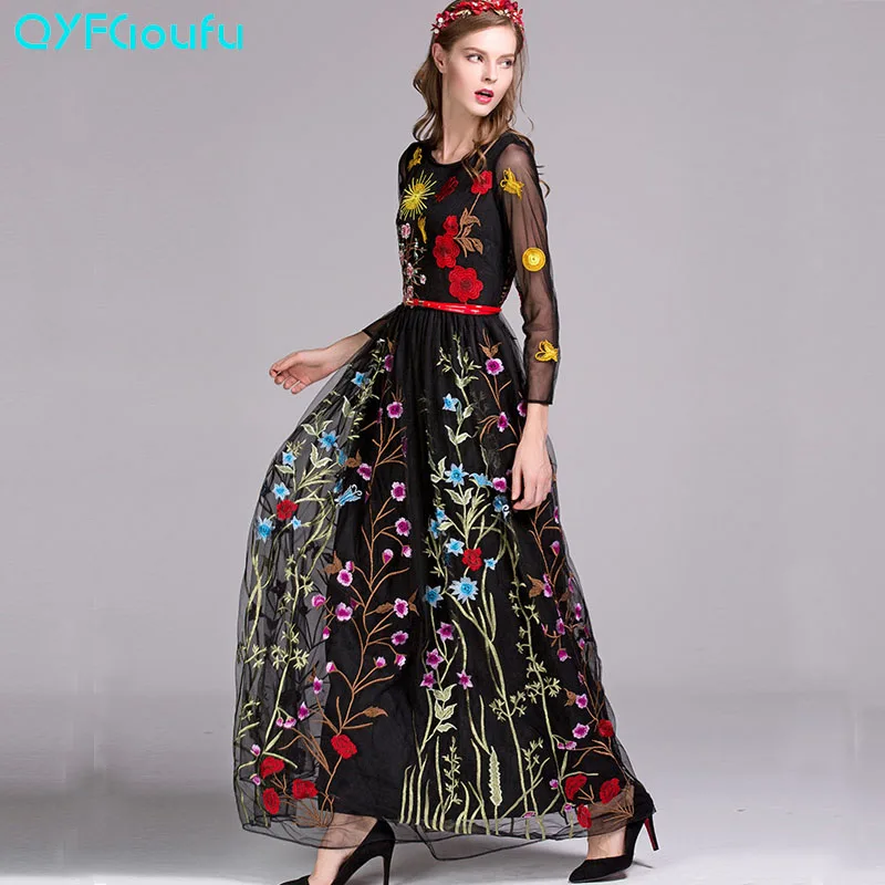 QYFCIOUFU High Quality Autumn Maxi Dress 2017 Runway Womens Fashion Long Sleeve Designers Tulle Floral Embroidered Black Dress
QYFCIOUFU High Quality Autumn Maxi Dress 2017 Runway Womens Fashion Long Sleeve Designers Tulle Floral Embroidered Black Dress
