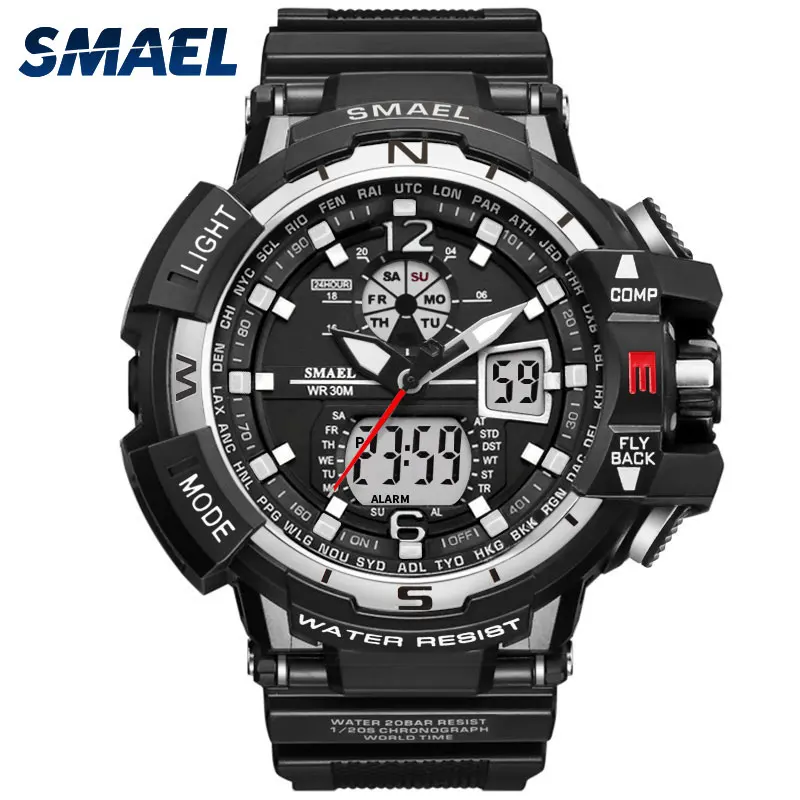Sport Watches Waterproof Quartz Watch Men SMAEL Fashion Casual Chronograph White Clock Men Luxury 1376C Digital Watch LED Alarm
Sport Watches Waterproof Quartz Watch Men SMAEL Fashion Casual Chronograph White Clock Men Luxury 1376C Digital Watch LED Alarm