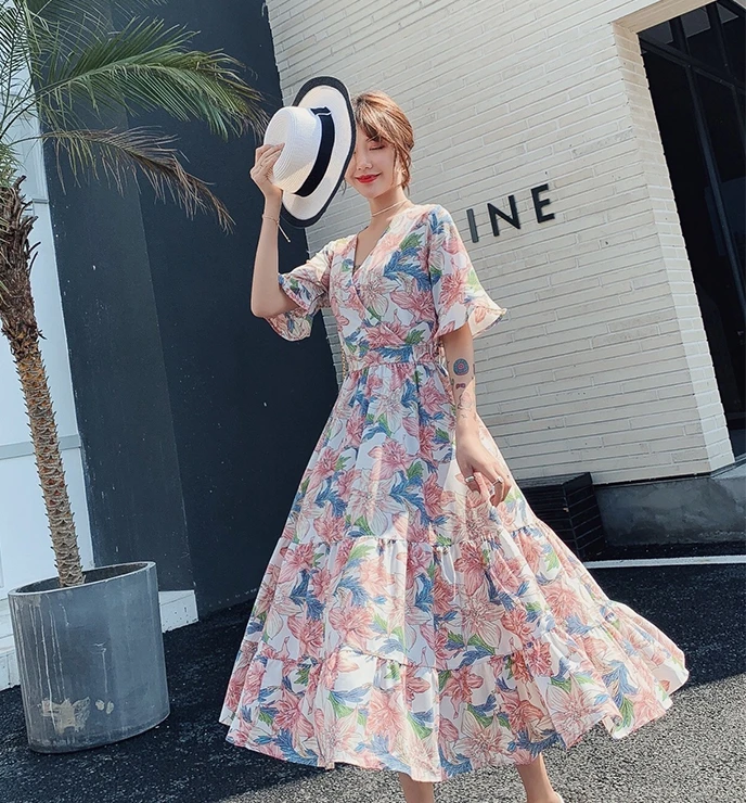 GRUIICEEN 2019 summer v neck short sleeve floral dress elegant big size slim waist midi dress GY2018769
GRUIICEEN 2019 summer v neck short sleeve floral dress elegant big size slim waist midi dress GY2018769