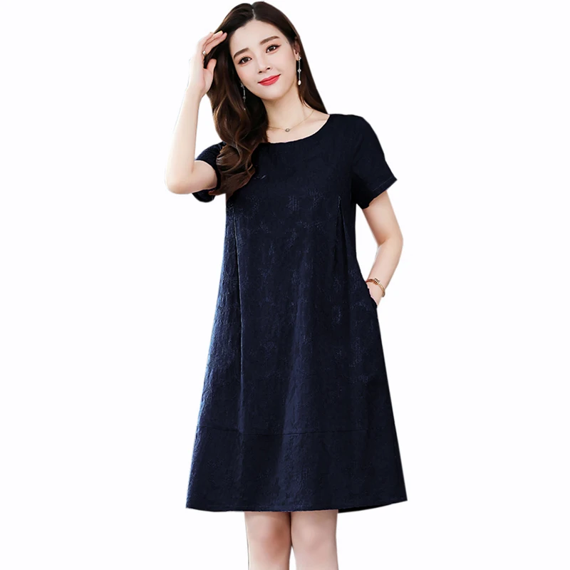 2019 summer Casual Loose dress women fashion Cotton O-Neck Short sleeve dress Solid color temperament A-Line dress women
2019 summer Casual Loose dress women fashion Cotton O-Neck Short sleeve dress Solid color temperament A-Line dress women