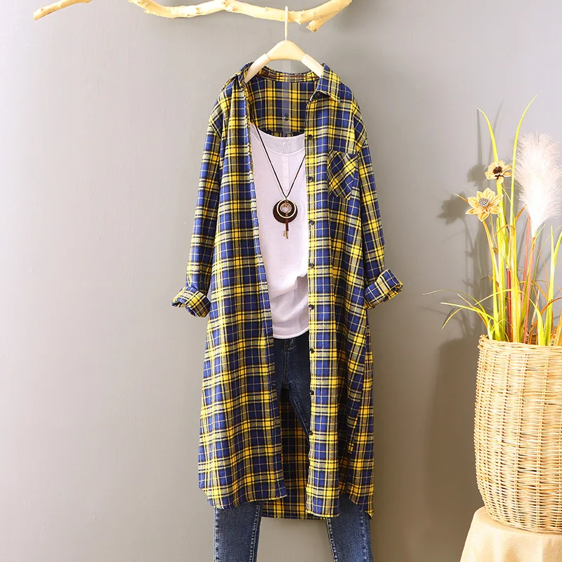 2019 Summer New Women Extra Long Plaid Shirt Female Lady Loose Shirts Fashion Outwear coat Tops 100% cotton Free size
2019 Summer New Women Extra Long Plaid Shirt Female Lady Loose Shirts Fashion Outwear coat Tops 100% cotton Free size